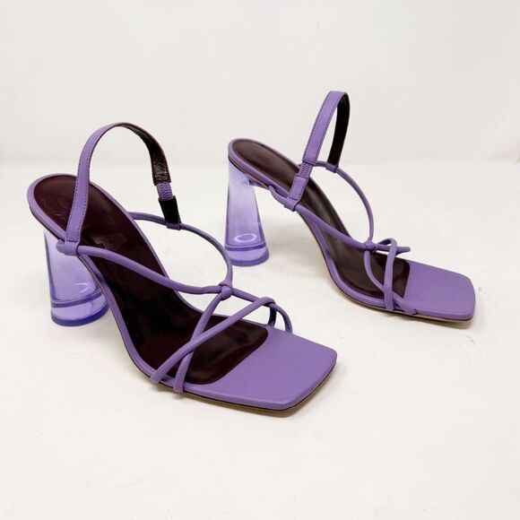 Staud Purple Acrylic Strapy Leather Sandals Heels 39.5 - Picture 1 of 9